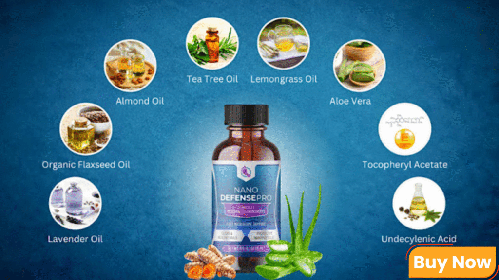 Natural ingredients and herbal extracts used in NanoDefense Pro formula for healthy nails and skin.