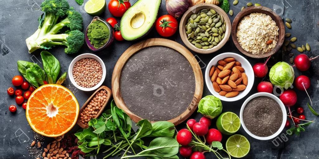 Balanced plate of sugar-free energy foods for vitality
